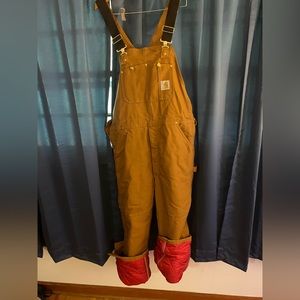 Carhartt bib overalls, quilt-lined duck bib overalls